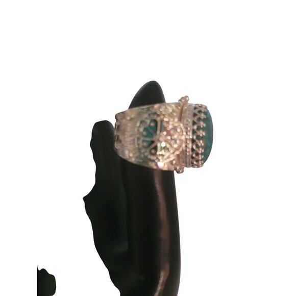 Turquoise and 925 Silver Stamped Ring Artisian Design Size 7 - Picture 4 of 5